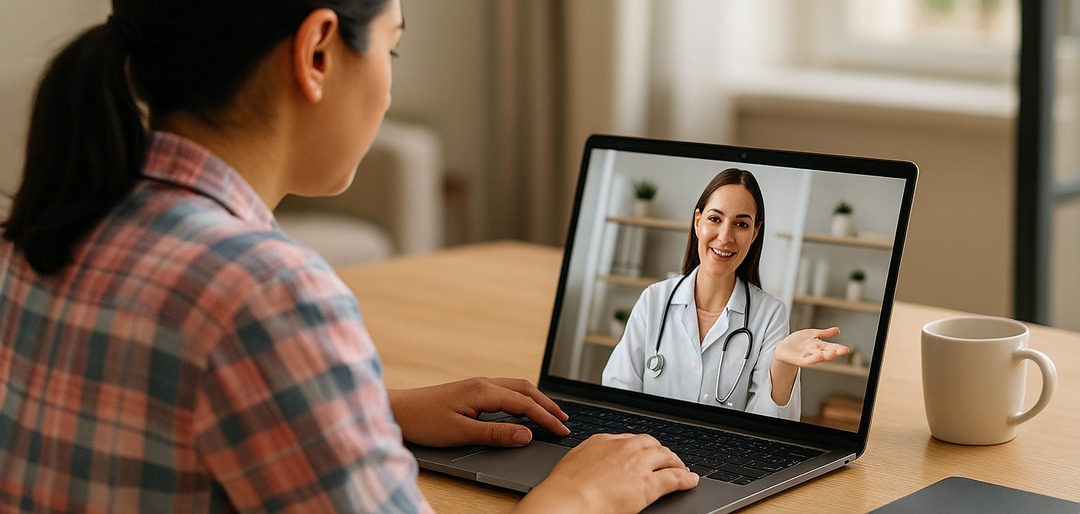 Consulta médica on-line via telemedicina, ilustrando pronto atendimento virtual para empresas com tecnologia ágil e segura